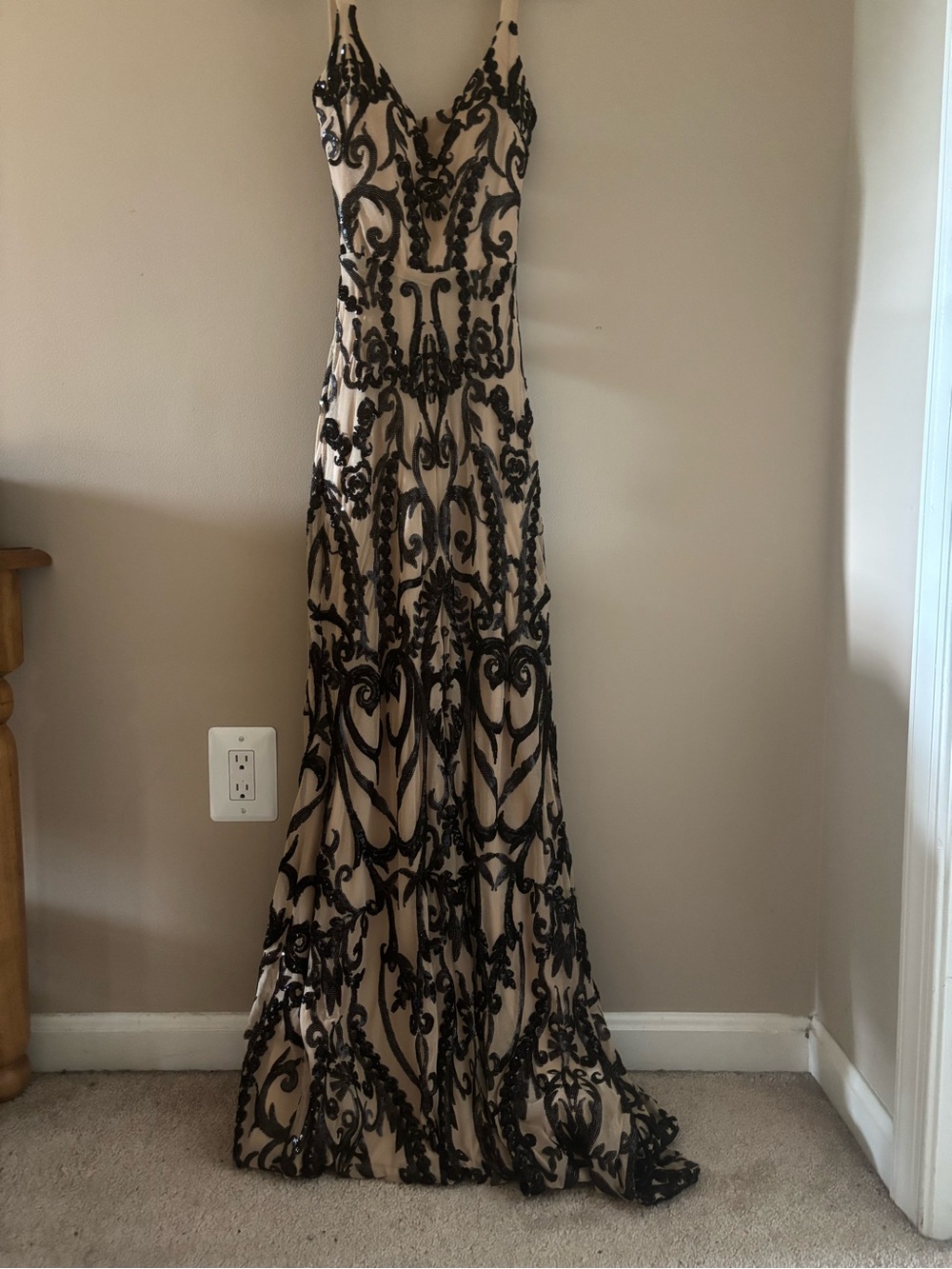 Windsor Black Embroidered Nude Evening Gown